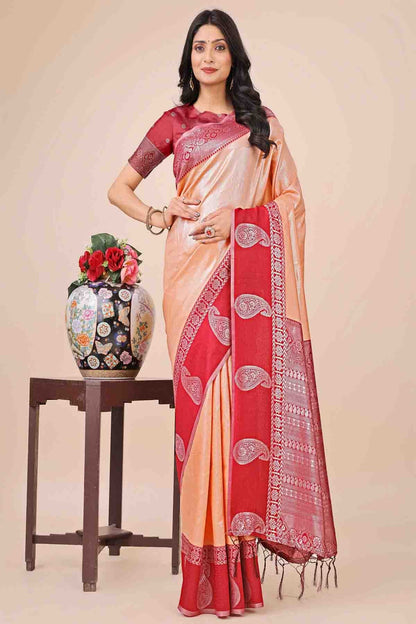 Peach Colour Lichi Silk Woven Traditional Sarees VSSD1113743