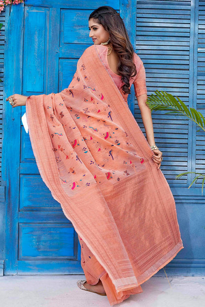 Peach Colour Linen Traditional Saree VSSD1111663
