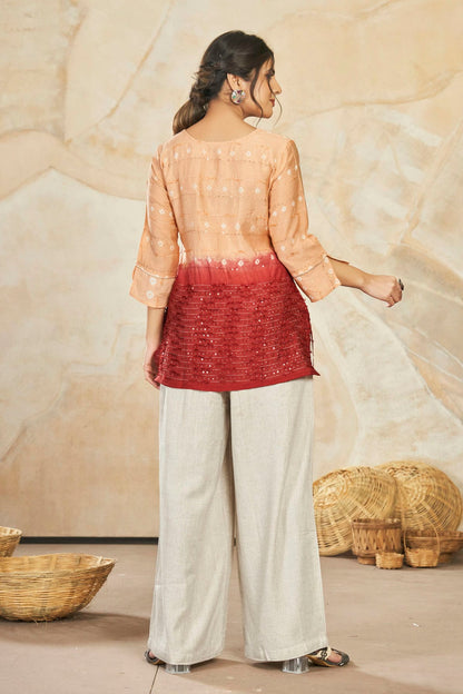 Peach Colour Modal Silk Sequins Work Work Readymade Top VSTP1110756