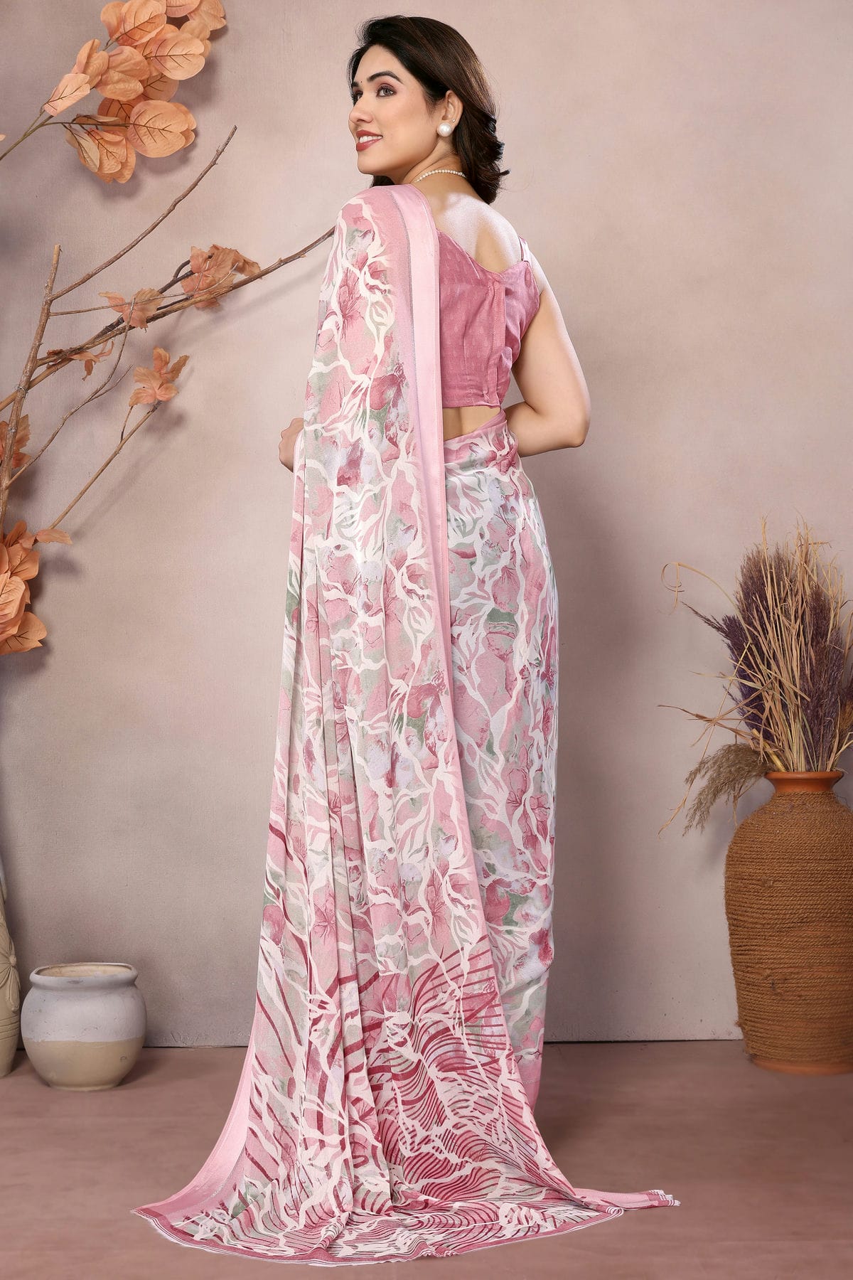 Peach Colour Moss Satin Saree VSSD1180158