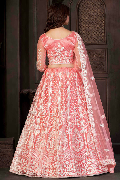 Peach Colour Net Semi Stitched Lehenga Choli VSLC1170057
