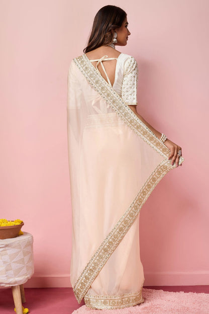 Peach Colour Organza Designer Saree