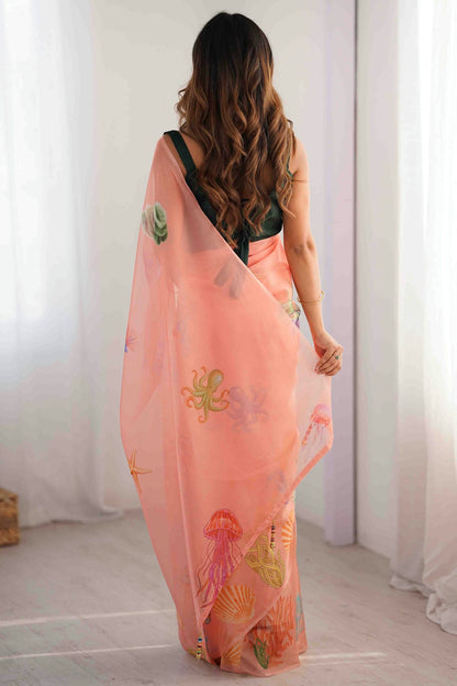 Peach Colour Organza Printed Saree VSSD1113841