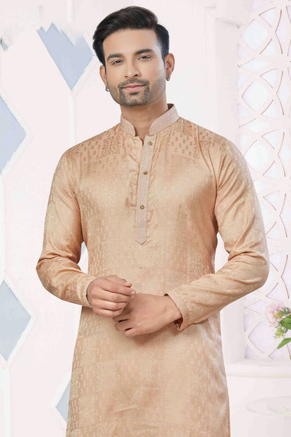 Peach Colour Pintex Work and Woven Jacquard Silk Kurta Pajama VSKP1113402