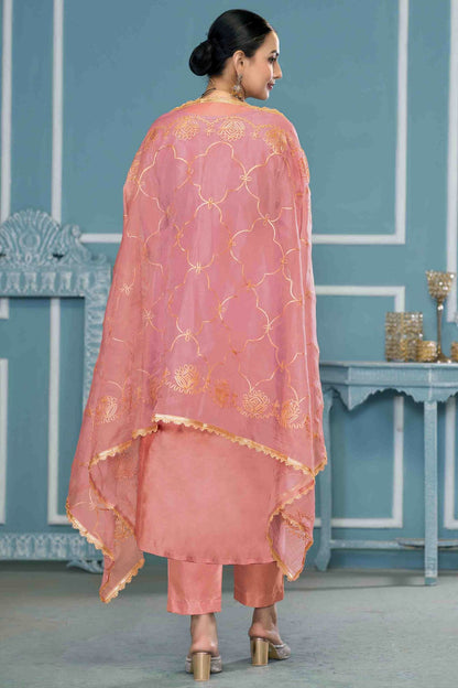 Peach Colour Roman Cotton Pant Style Suit VSSM1113267