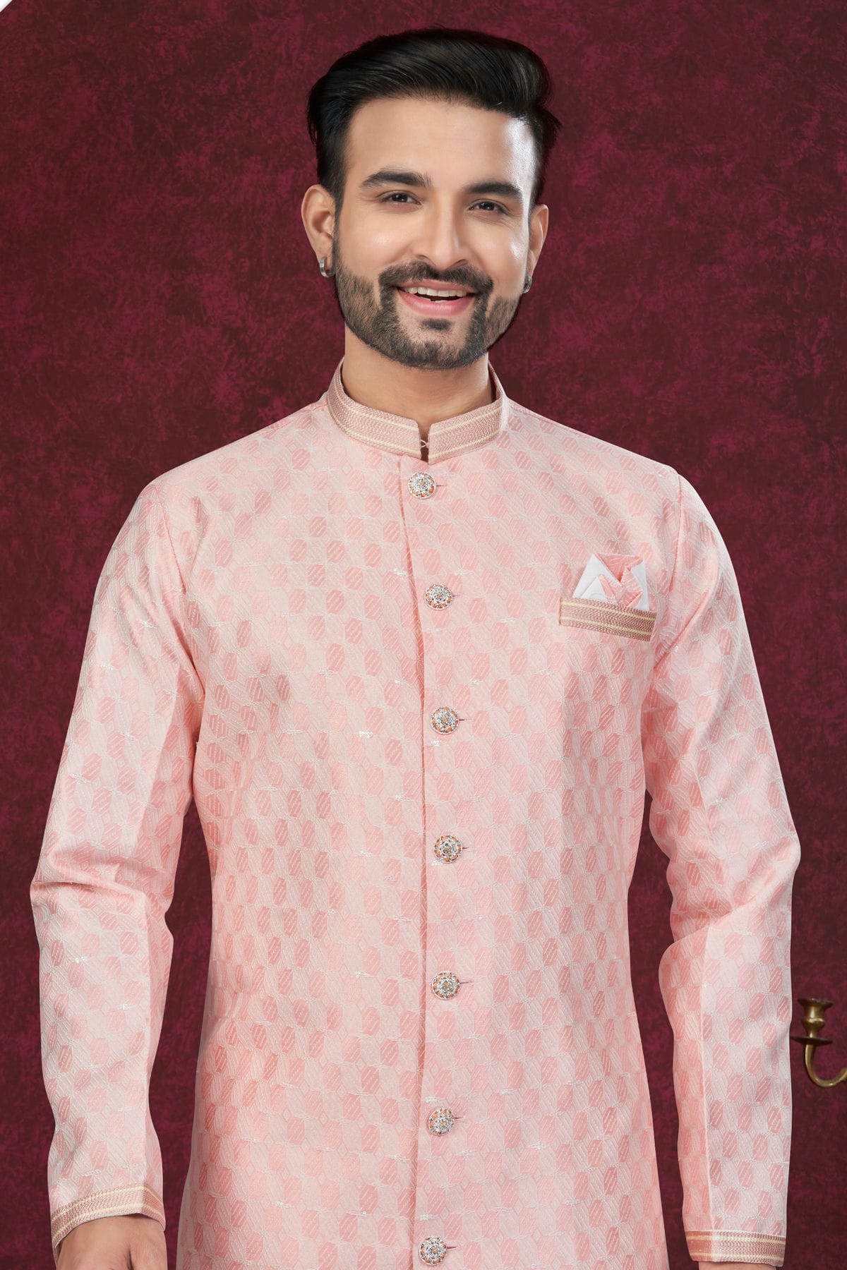 Peach Colour Silk Dupion Sherwani VSSH1040614