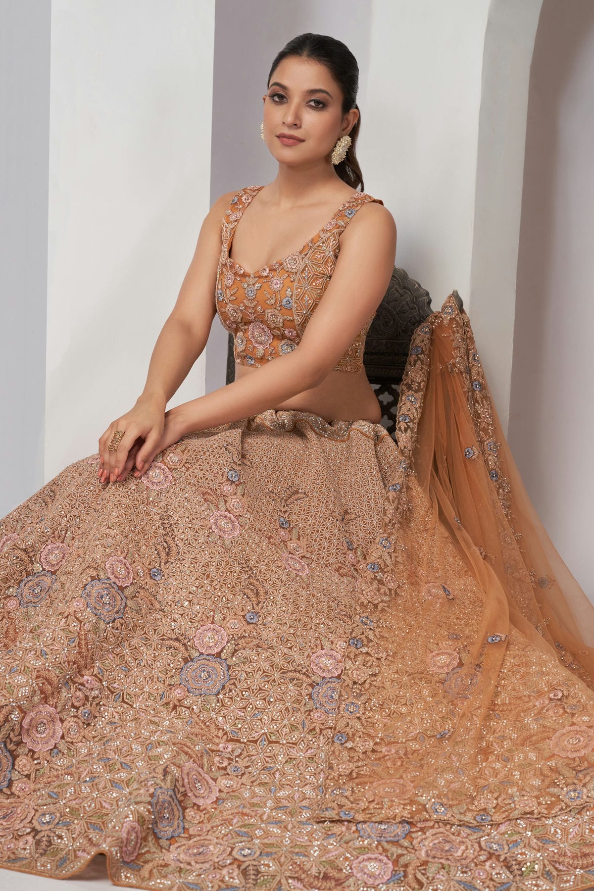 Peach Colour Soft Net Lehenga Choli VSLC1030055