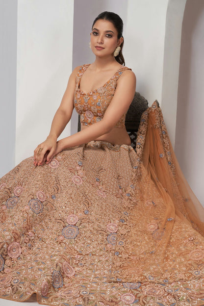 Peach Colour Soft Net Lehenga Choli VSLC1030055