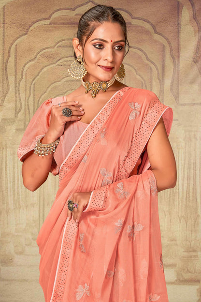 Peach Colour Soft Silk Chiffon Designer Saree VSLC1121523