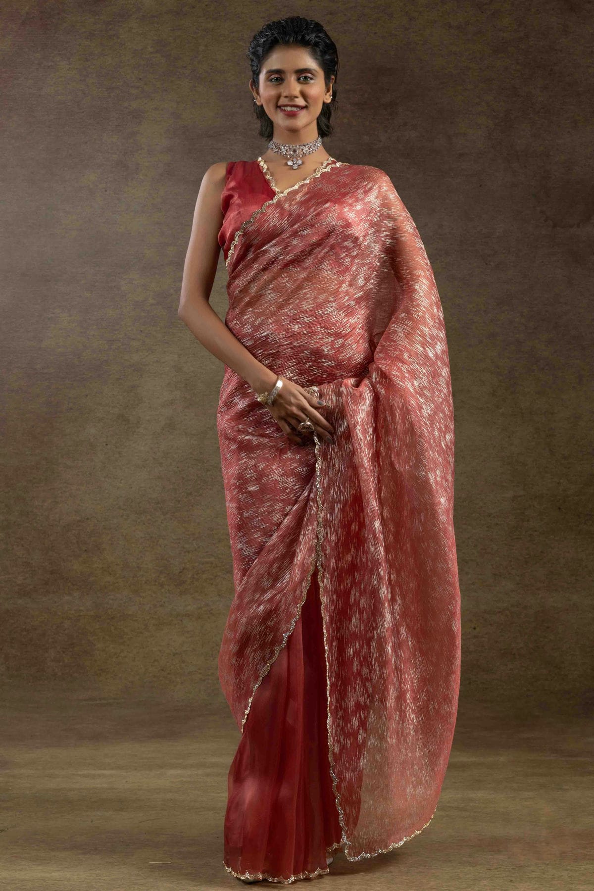 Peach Colour Tissue Silk Ready To Wear Saree VSSD1122041