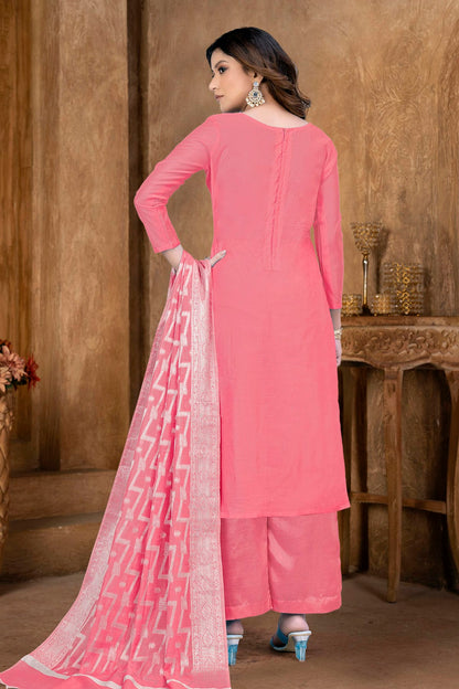 Peach Colour Unstitched Banarasi Jacquard Palazoo Pant Suit VSUS1161362