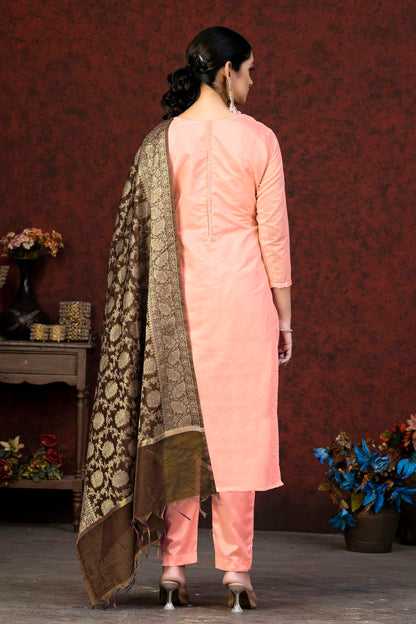 Peach Colour Unstitched Banarasi Jacquard Pant Style Suit VSUS1161369