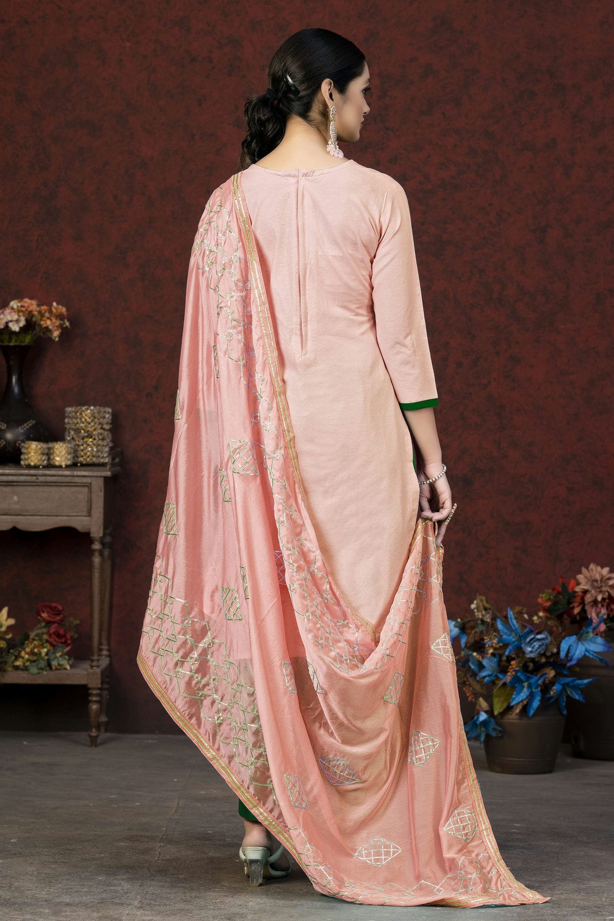 Peach Colour Unstitched Glass Cotton Fabric Straight Suit VSUS1160895