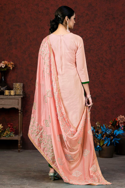 Peach Colour Unstitched Glass Cotton Fabric Straight Suit VSUS1160895