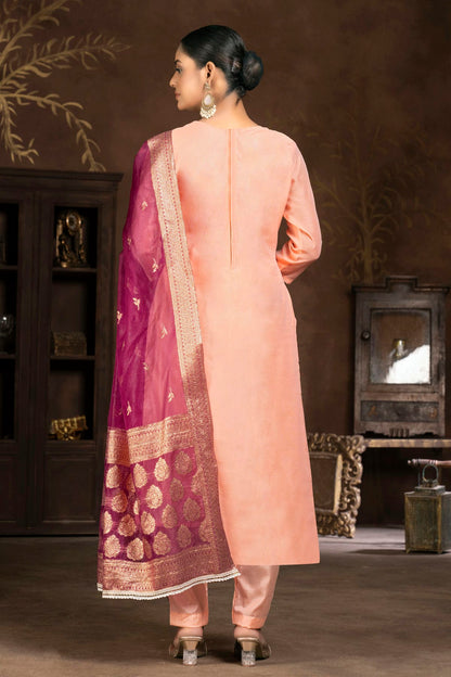 Peach Colour Unstitched Organza Pant Style Suit VSUS1160839