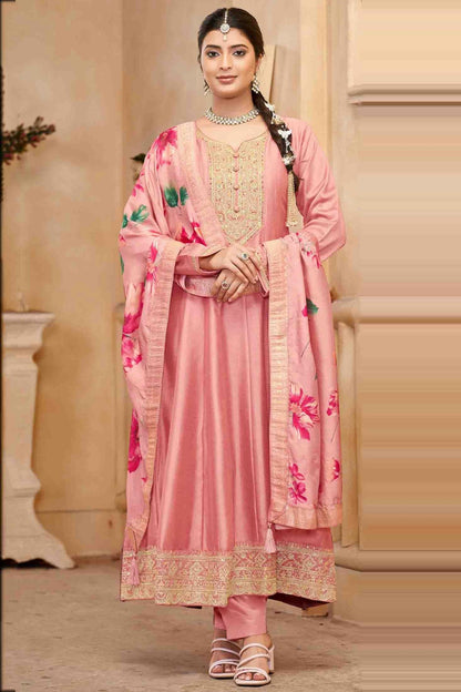 Peach Colour Vichitra Silk Anarkali Suit VSSM1112949