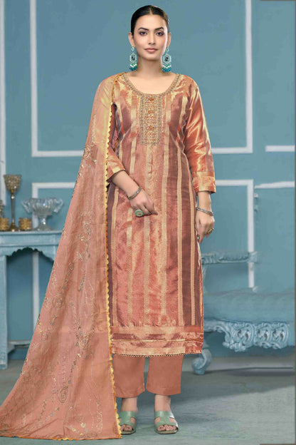 Peach Colour Viscose Organza Pant Style Suit VSSM1113194