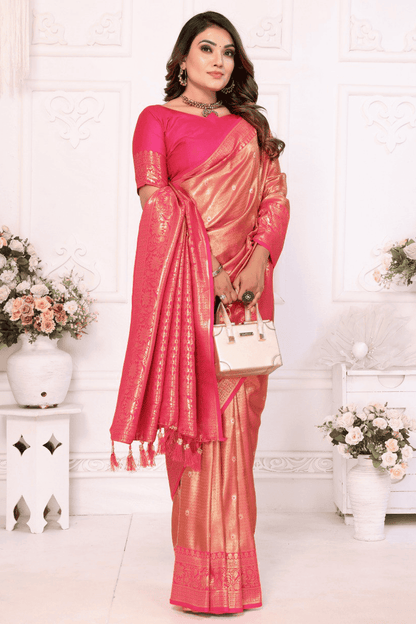Peach Colour Woven Work Pure Banarasi Tissue Silk Traditional Saree