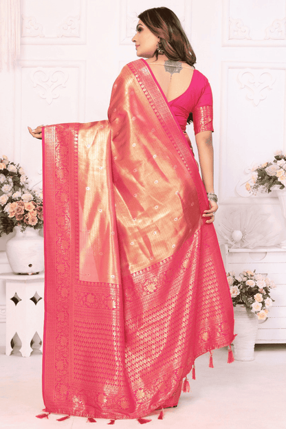 Peach Colour Woven Work Pure Banarasi Tissue Silk Traditional Saree