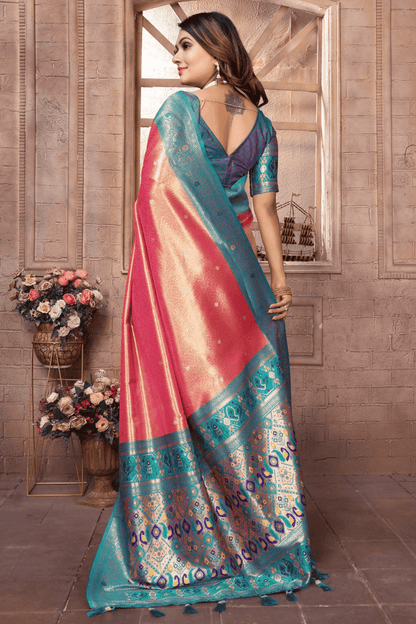 Peach Colour Woven Work Pure Banarasi Tissue Silk Traditional Saree