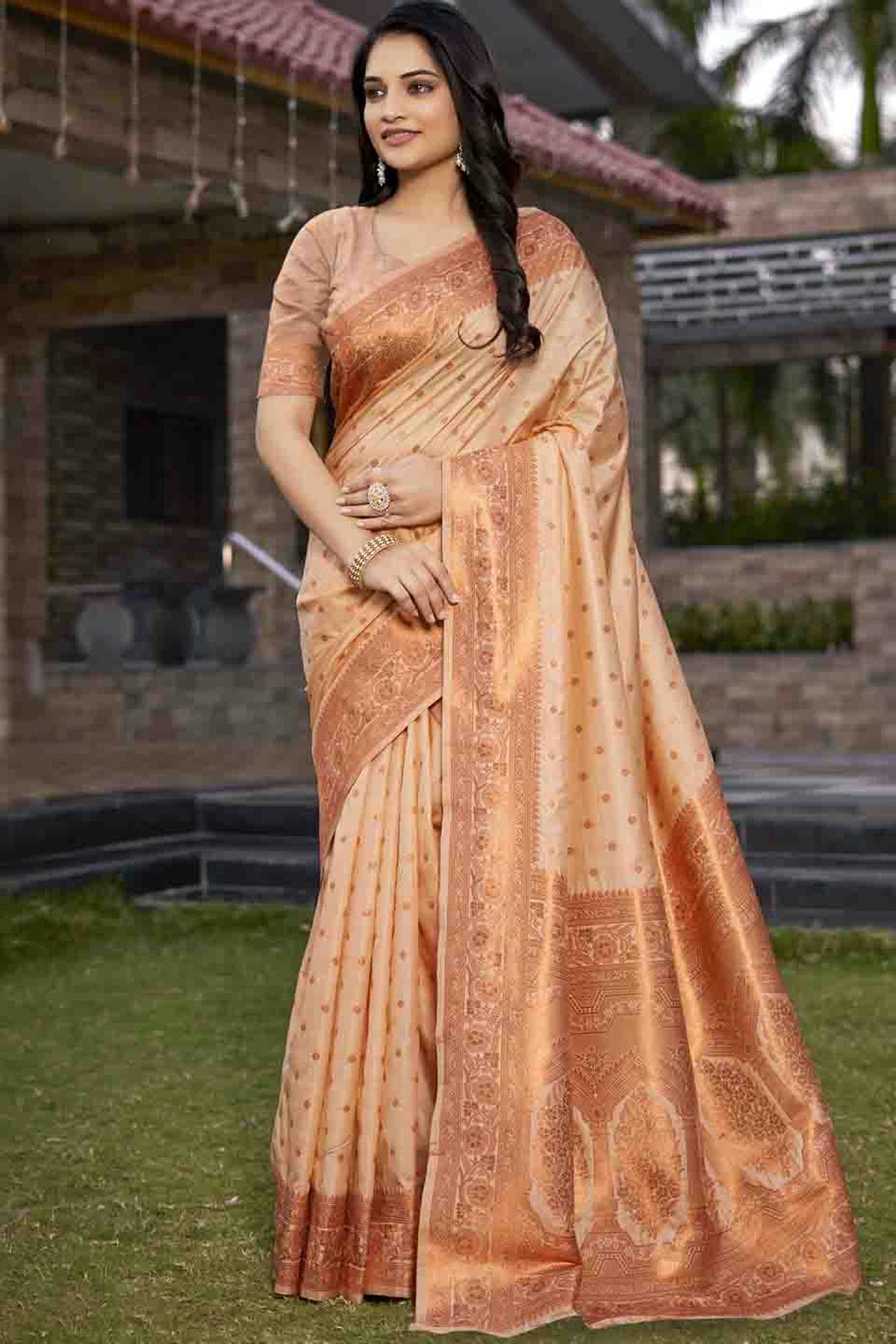 Peach Colour Woven Work Silk Traditional Saree VSSD1103396