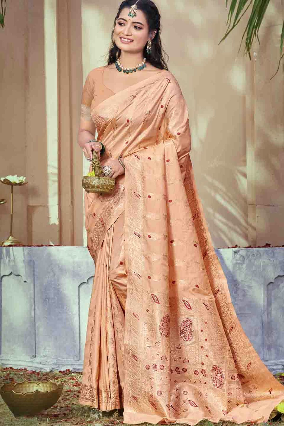 Peach Colour Woven Work Silk Traditional Saree VSSD1103471