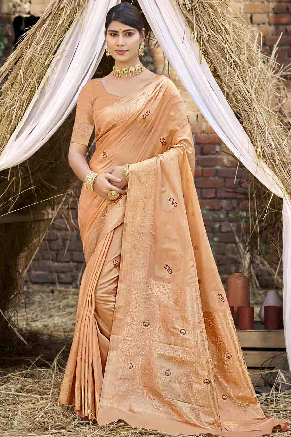 Peach Colour Woven Work Silk Traditional Saree VSSD1103477