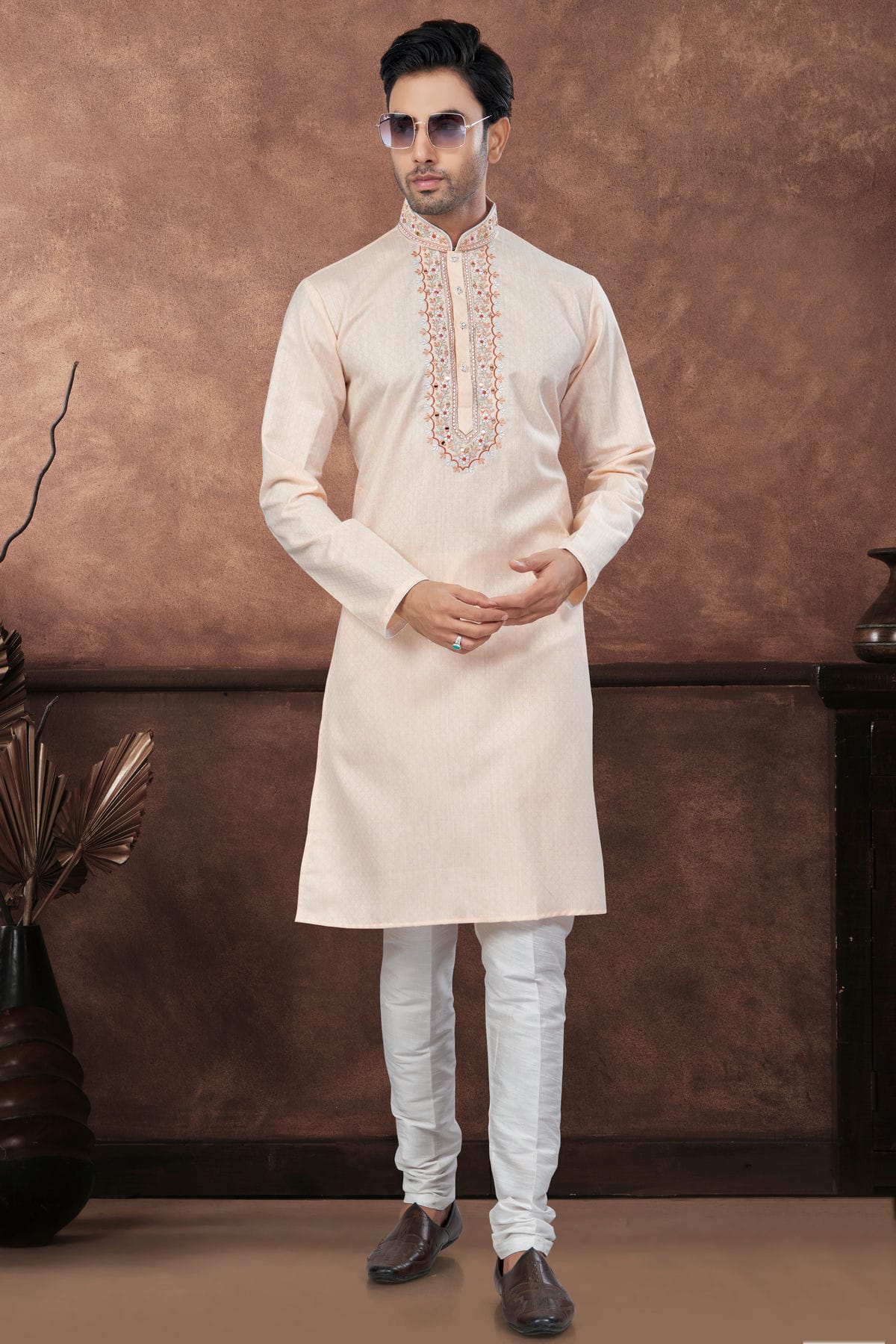 Peach Cotton Kurta Pajama