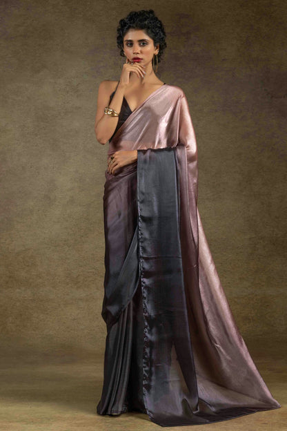Peach and Coffee Colour Fendi Satin Silk Ready To Wear Saree VSSD1122017