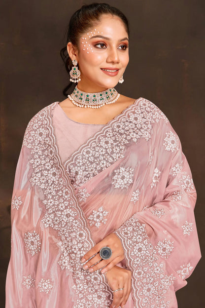 Peach Colour Organza Saree VSSD1090955