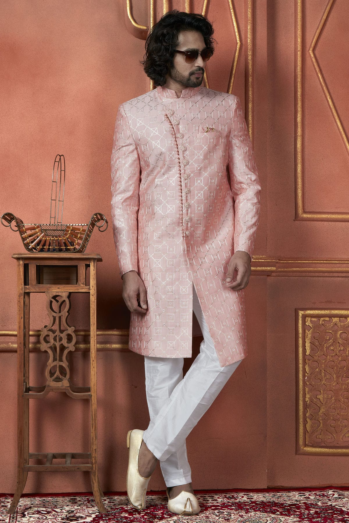 Pink Colour Art Silk Indowestern Sherwani With Aligadhi Pant VSSH1230099