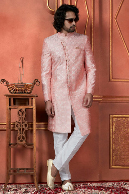 Pink Colour Art Silk Indowestern Sherwani With Aligadhi Pant VSSH1230099