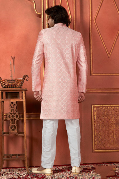Pink Colour Art Silk Indowestern Sherwani With Aligadhi Pant VSSH1230099