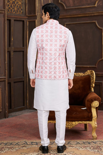 Pink Colour Art Silk Kurta Pajama With Jacket VSKP1230256