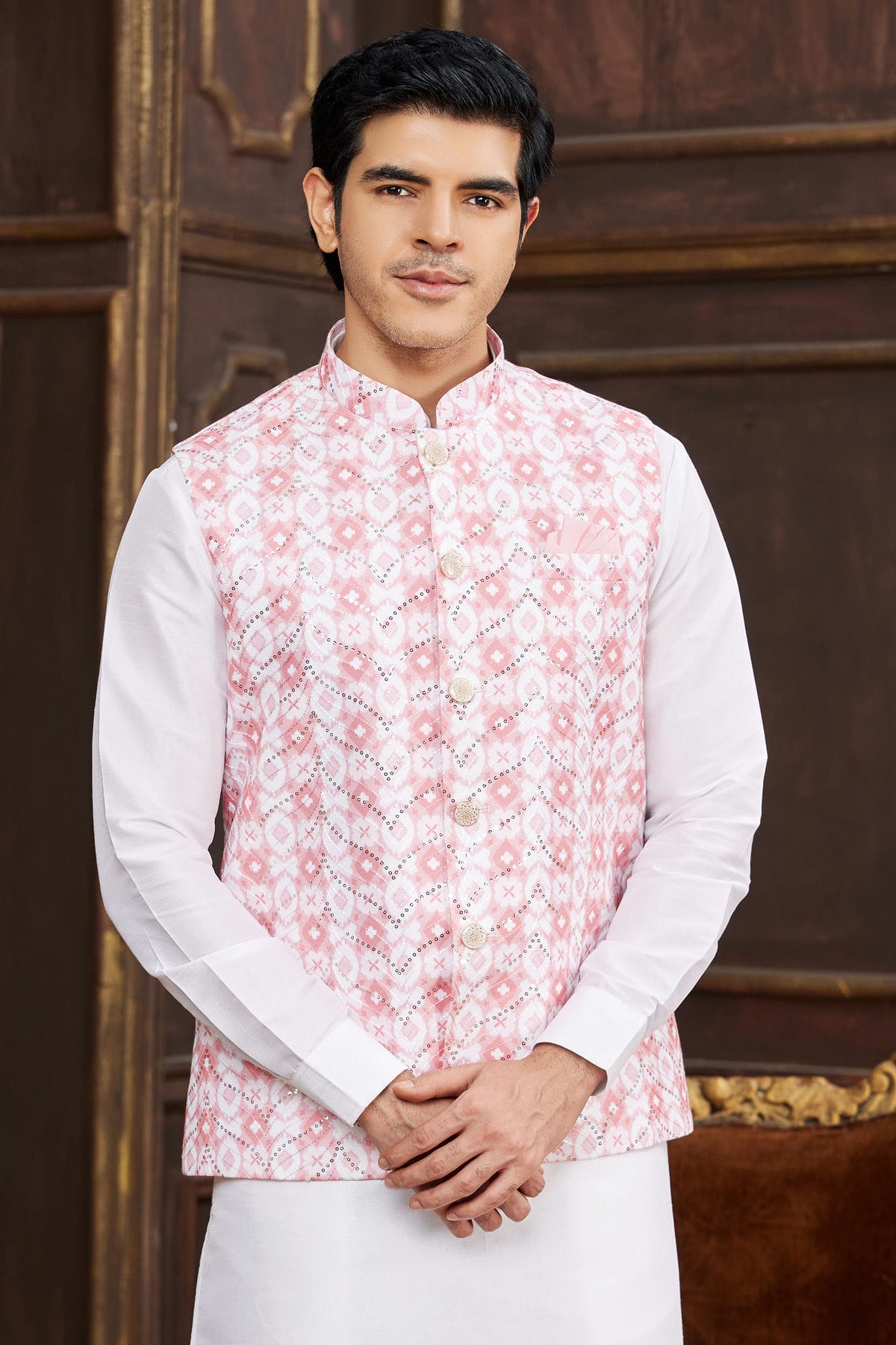 Pink Colour Art Silk Kurta Pajama With Jacket VSKP1230256