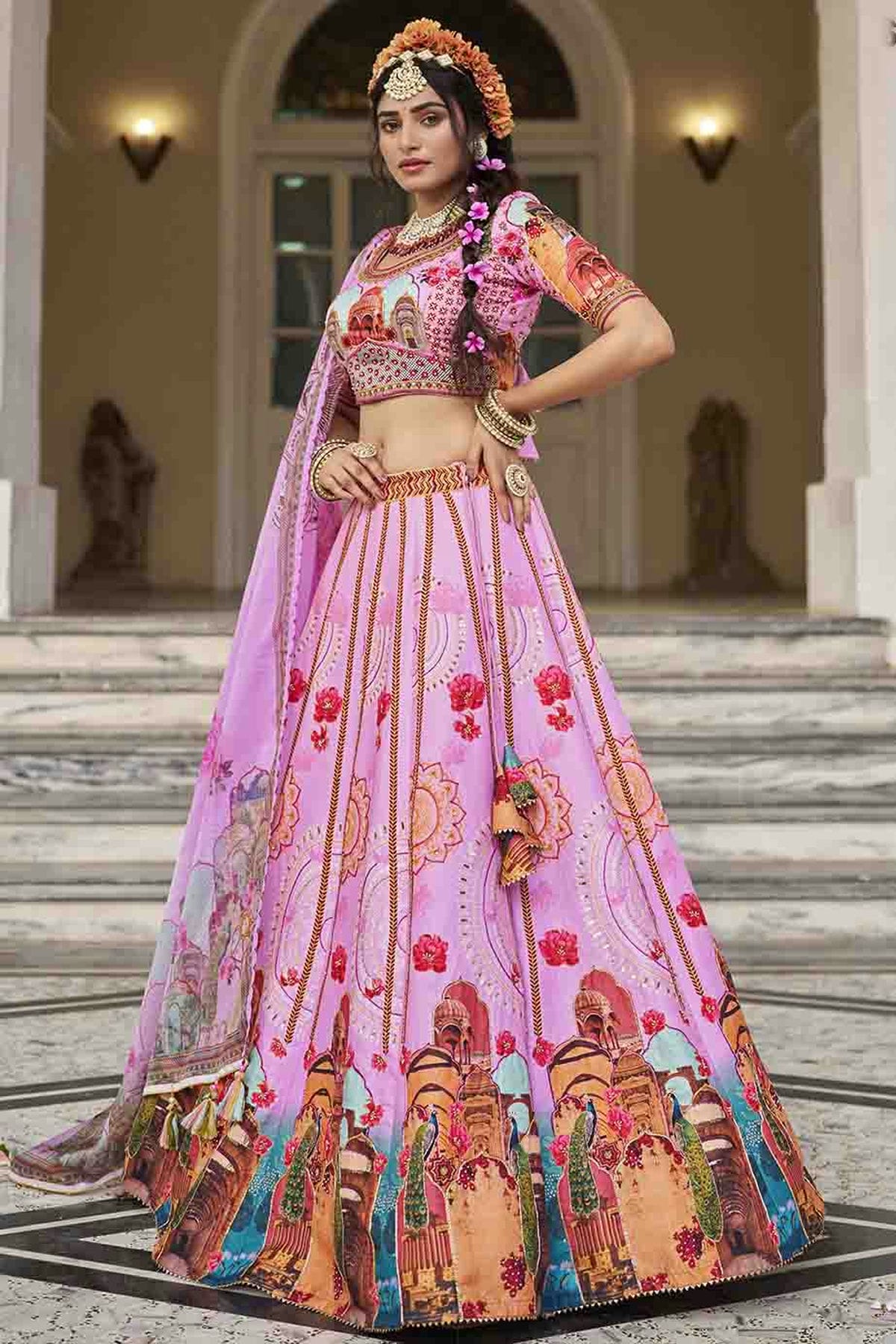 Pink Colour Art Silk Printed and Hand Work Lehenga Choli