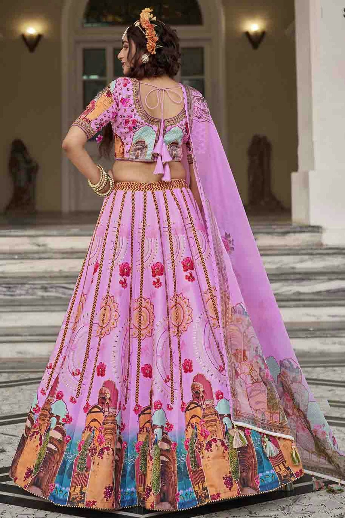 Pink Colour Art Silk Printed and Hand Work Lehenga Choli