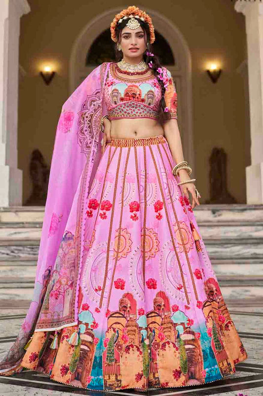 Pink Colour Art Silk Printed and Hand Work Lehenga Choli VSLC1080969