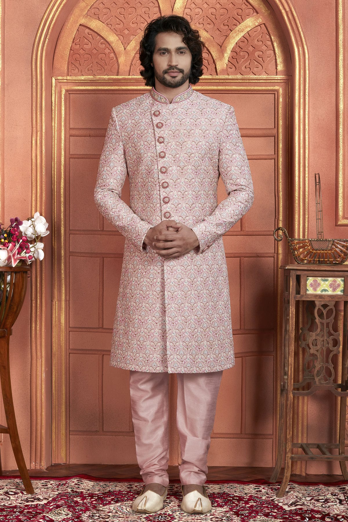Pink Colour Art Silk Sherwani With Churidar Pant VSSH1230048