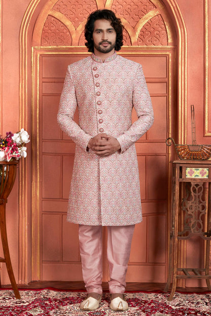 Pink Colour Art Silk Sherwani With Churidar Pant VSSH1230048