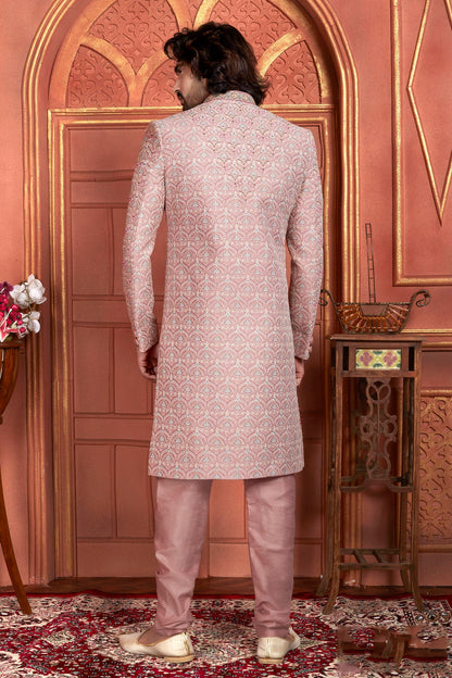 Pink Colour Art Silk Sherwani With Churidar Pant VSSH1230048