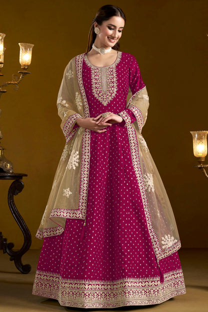 Pink Colour Chanderi Butti Semi Stitched Anarkali Suit VSSM1050652
