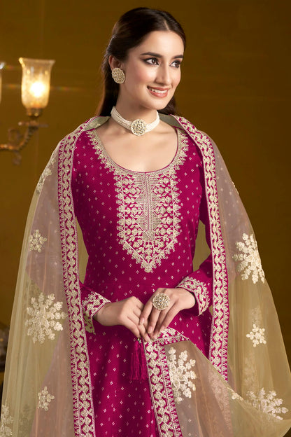 Pink Colour Chanderi Butti Semi Stitched Anarkali Suit VSSM1050652