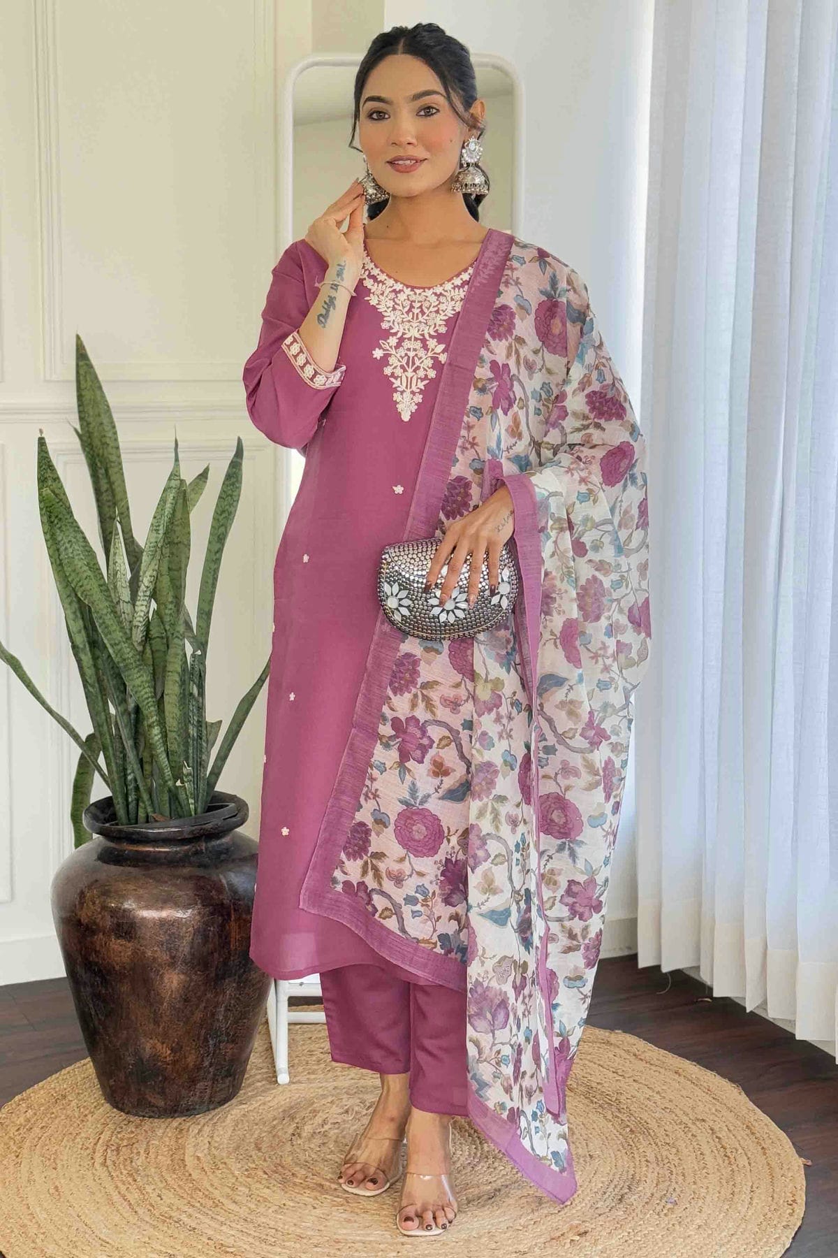 Pink Colour Chanderi Silk Embroidery Pant Style Suit VSSS1113646