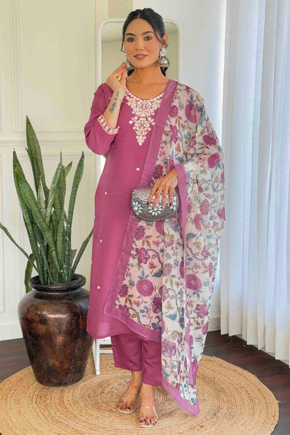 Pink Colour Chanderi Silk Embroidery Pant Style Suit VSSS1113646