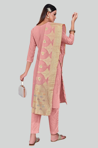 Pink Colour Chanderi Silk Pant Style Suit VSSM1110603
