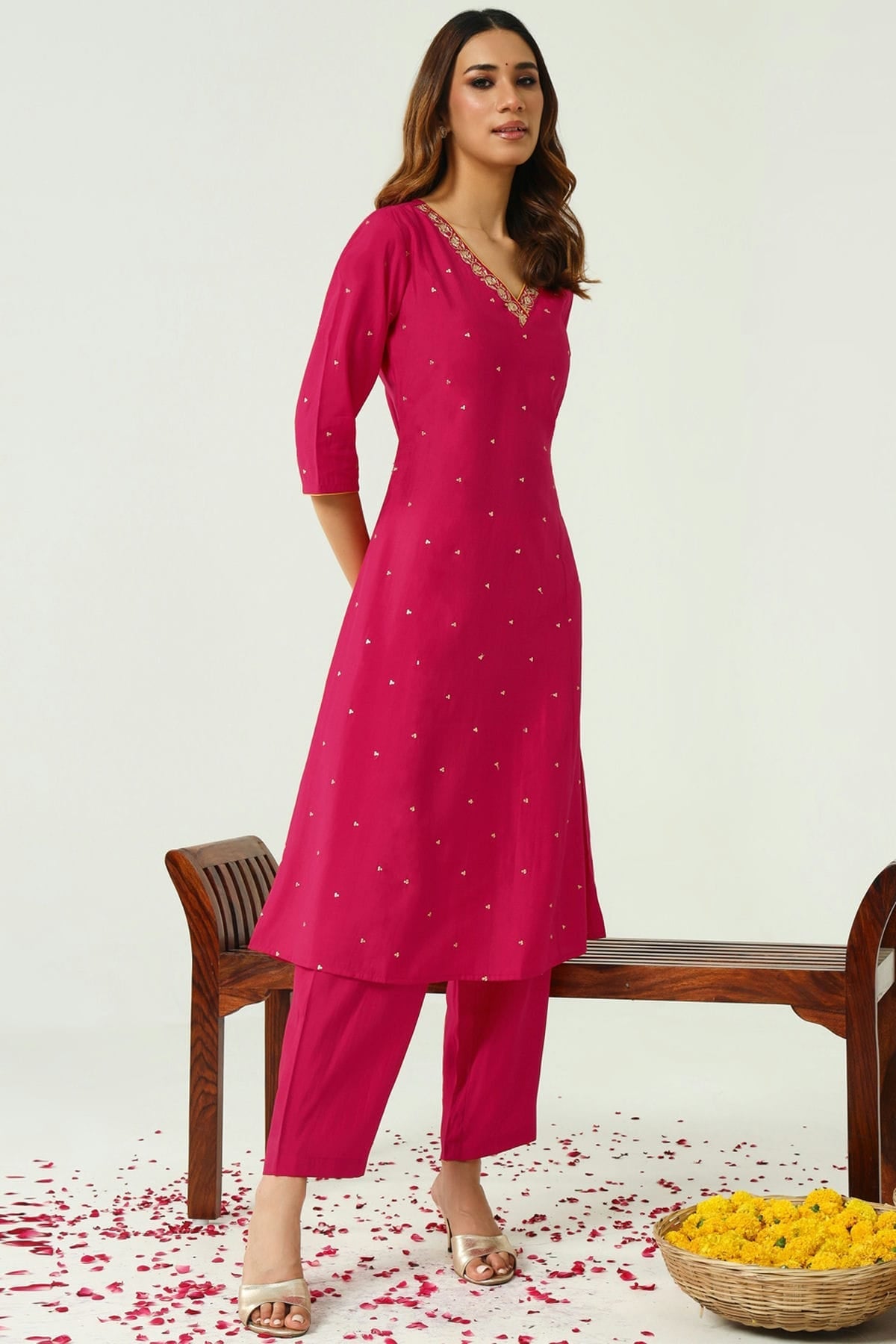 Pink Colour Chanderi Stitched Salwar Suit