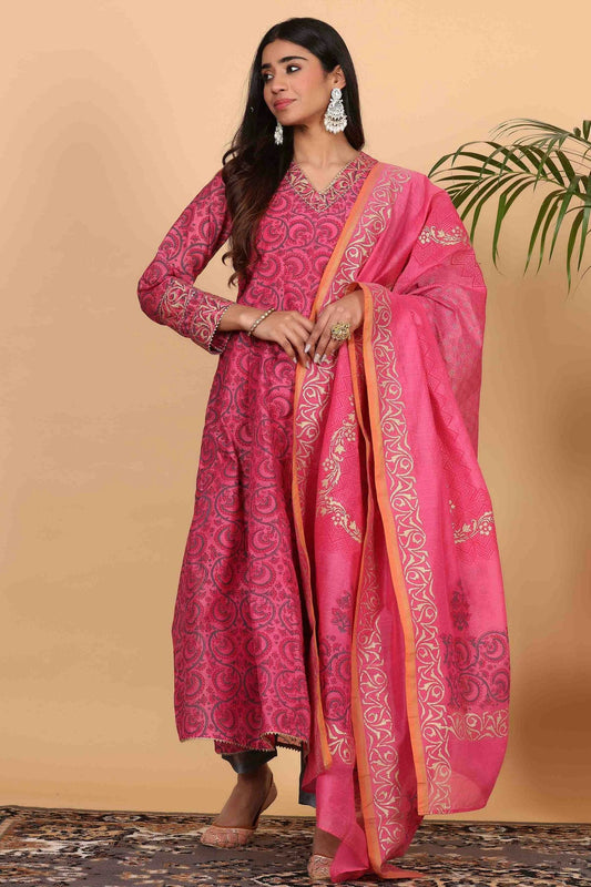 Pink Colour Chanderi Stitched Suit VSSS1112915