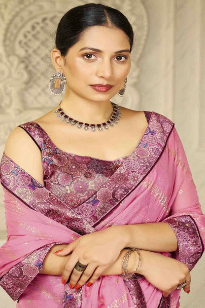 Pink Colour Chiffon Digital Foil Printed Designer Saree VSSD1113612