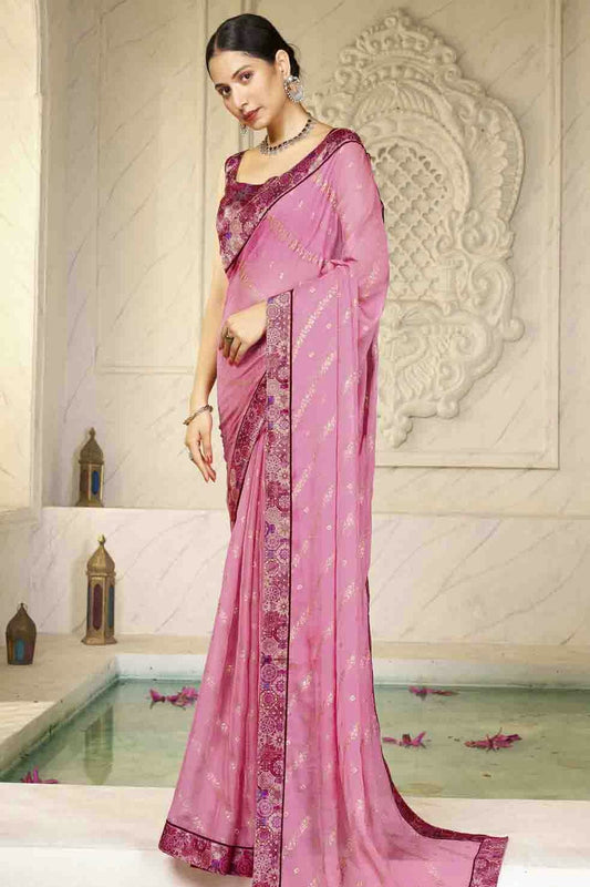Pink Colour Chiffon Digital Foil Printed Designer Saree VSSD1113612
